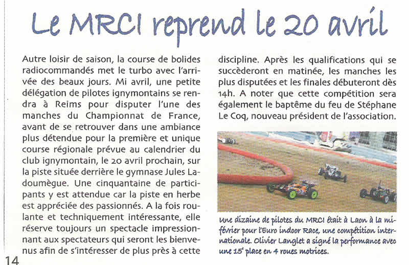 Article paru dans l'Ignymontain du mois d'avril